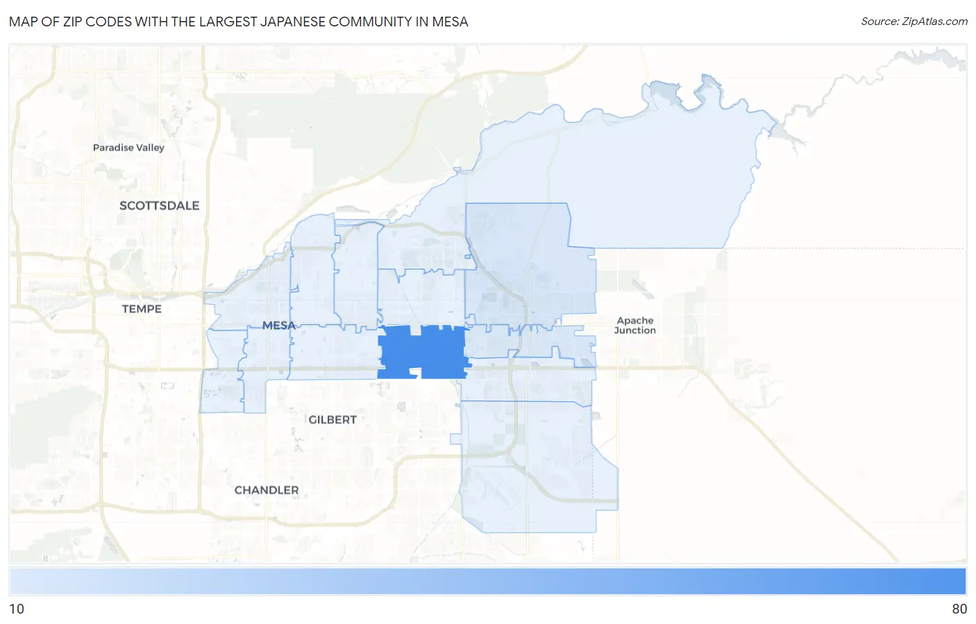 Zip Codes with the Largest Japanese Community in Mesa Map