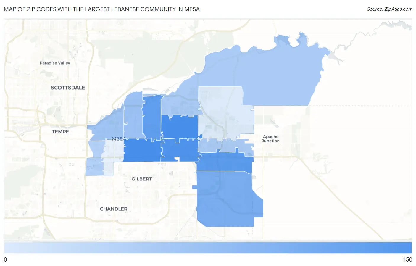 Zip Codes with the Largest Lebanese Community in Mesa Map