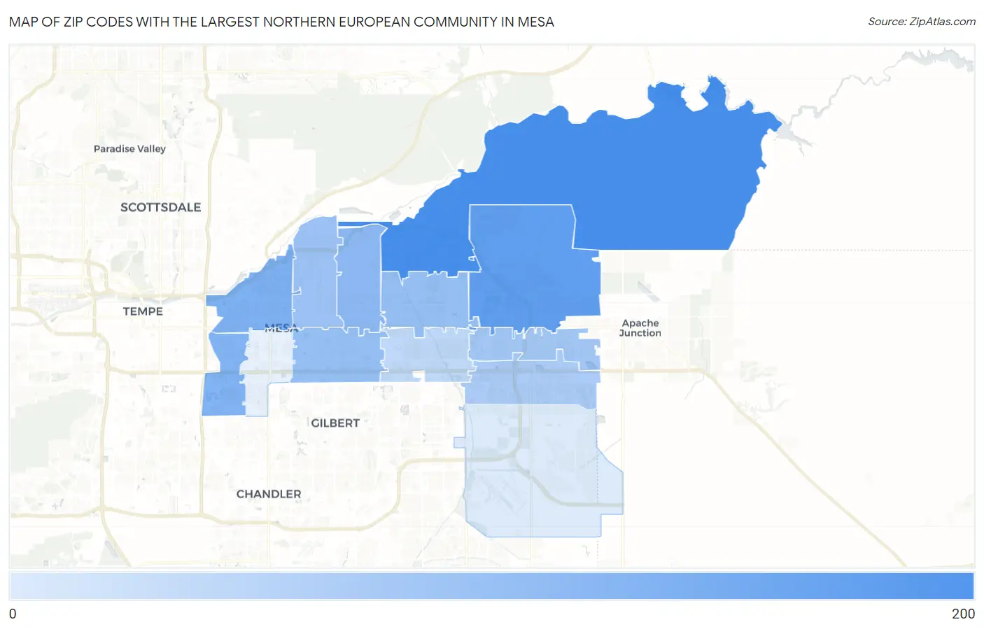 Zip Codes with the Largest Northern European Community in Mesa Map