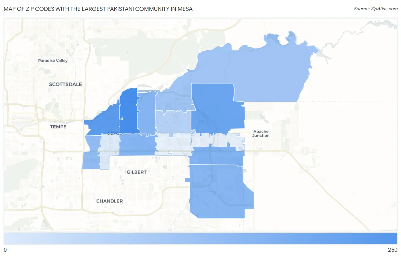 Zip Codes with the Largest Pakistani Community in Mesa Map