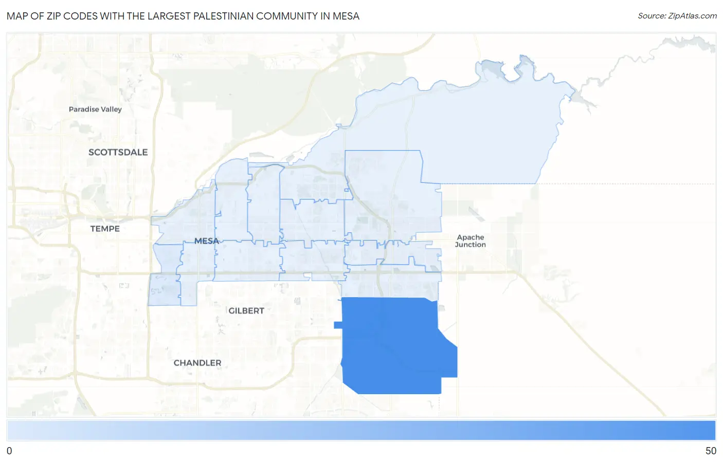 Zip Codes with the Largest Palestinian Community in Mesa Map