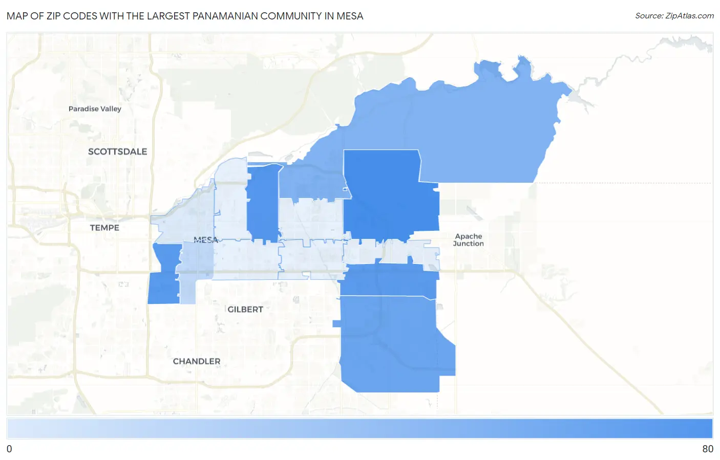 Zip Codes with the Largest Panamanian Community in Mesa Map