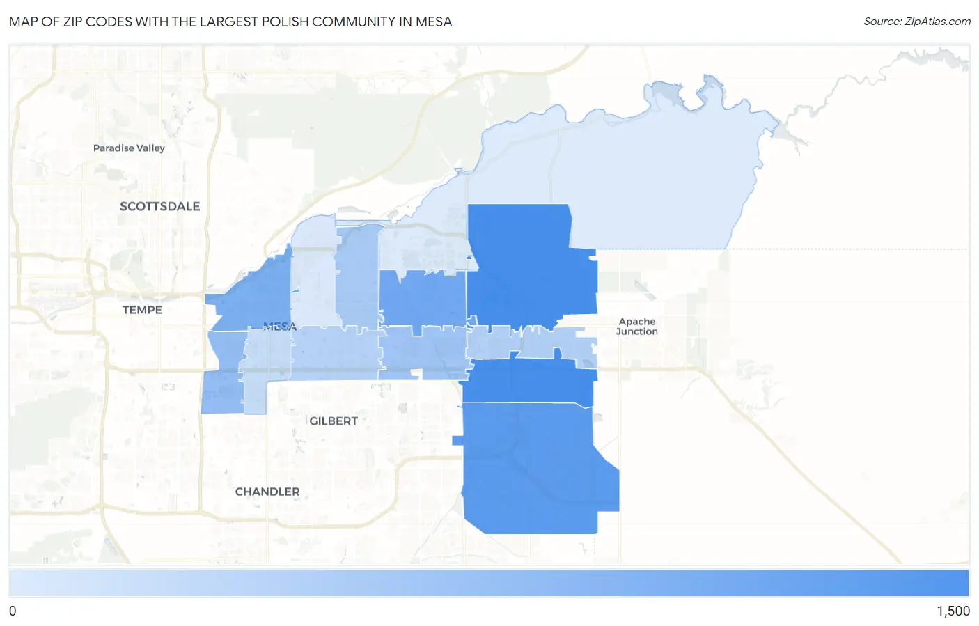 Zip Codes with the Largest Polish Community in Mesa Map