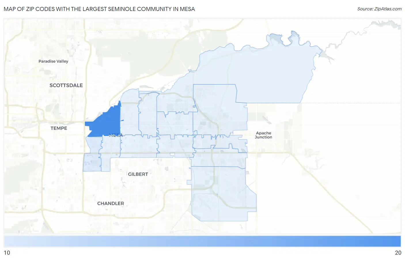 Zip Codes with the Largest Seminole Community in Mesa Map