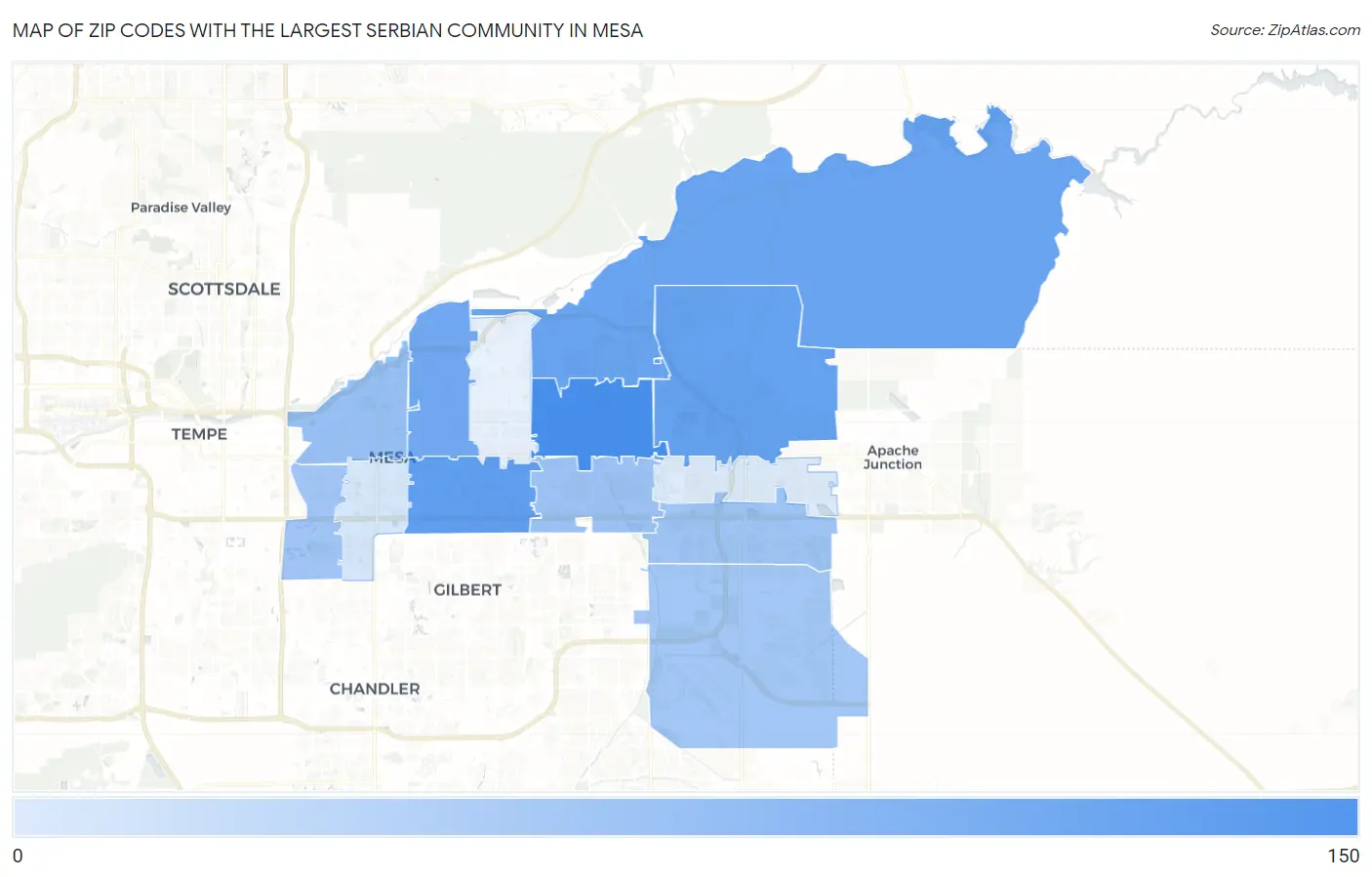 Zip Codes with the Largest Serbian Community in Mesa Map
