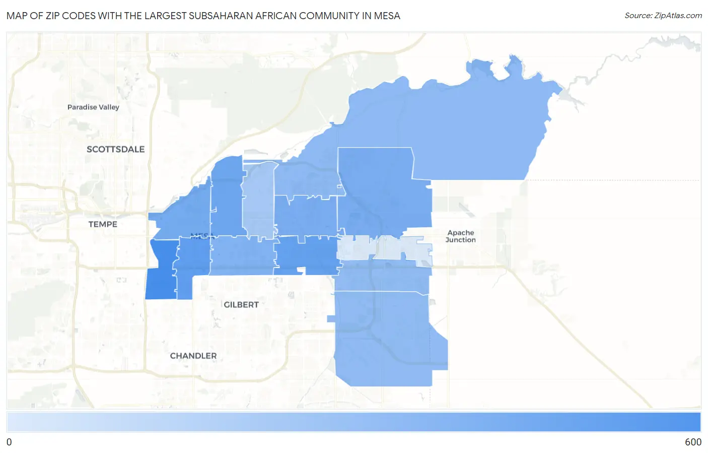 Zip Codes with the Largest Subsaharan African Community in Mesa Map