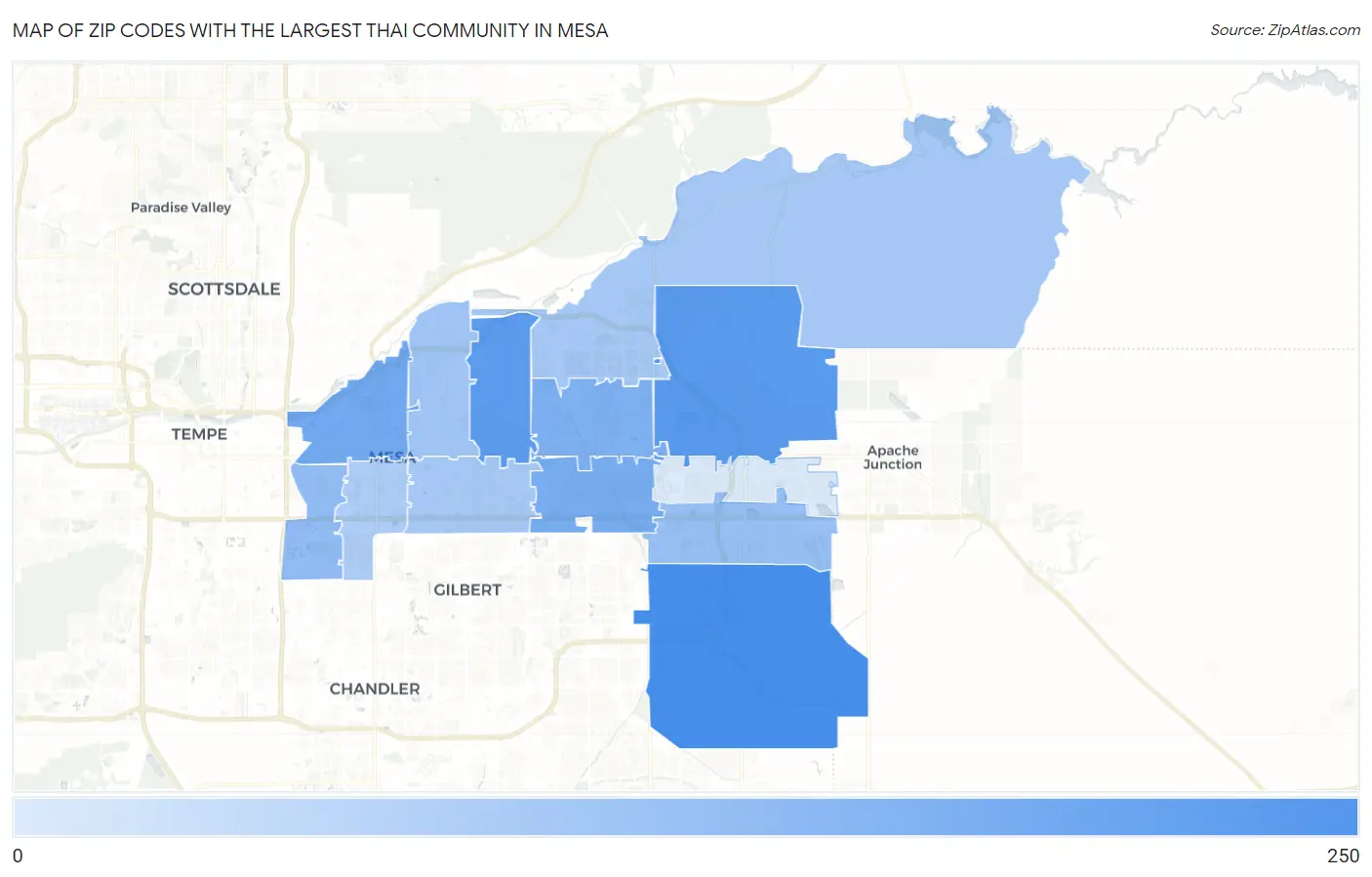 Zip Codes with the Largest Thai Community in Mesa Map