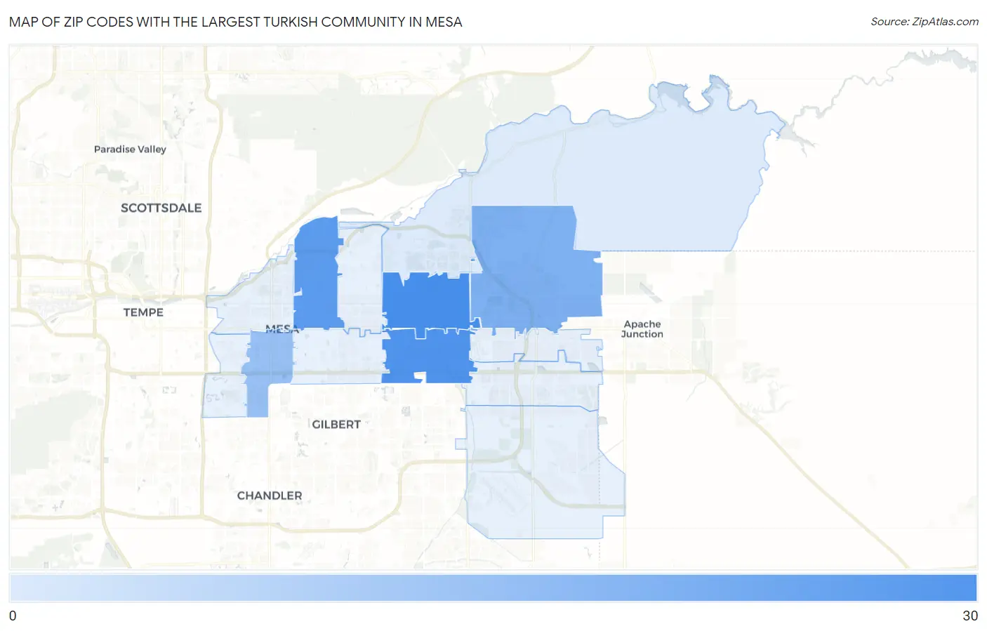 Zip Codes with the Largest Turkish Community in Mesa Map