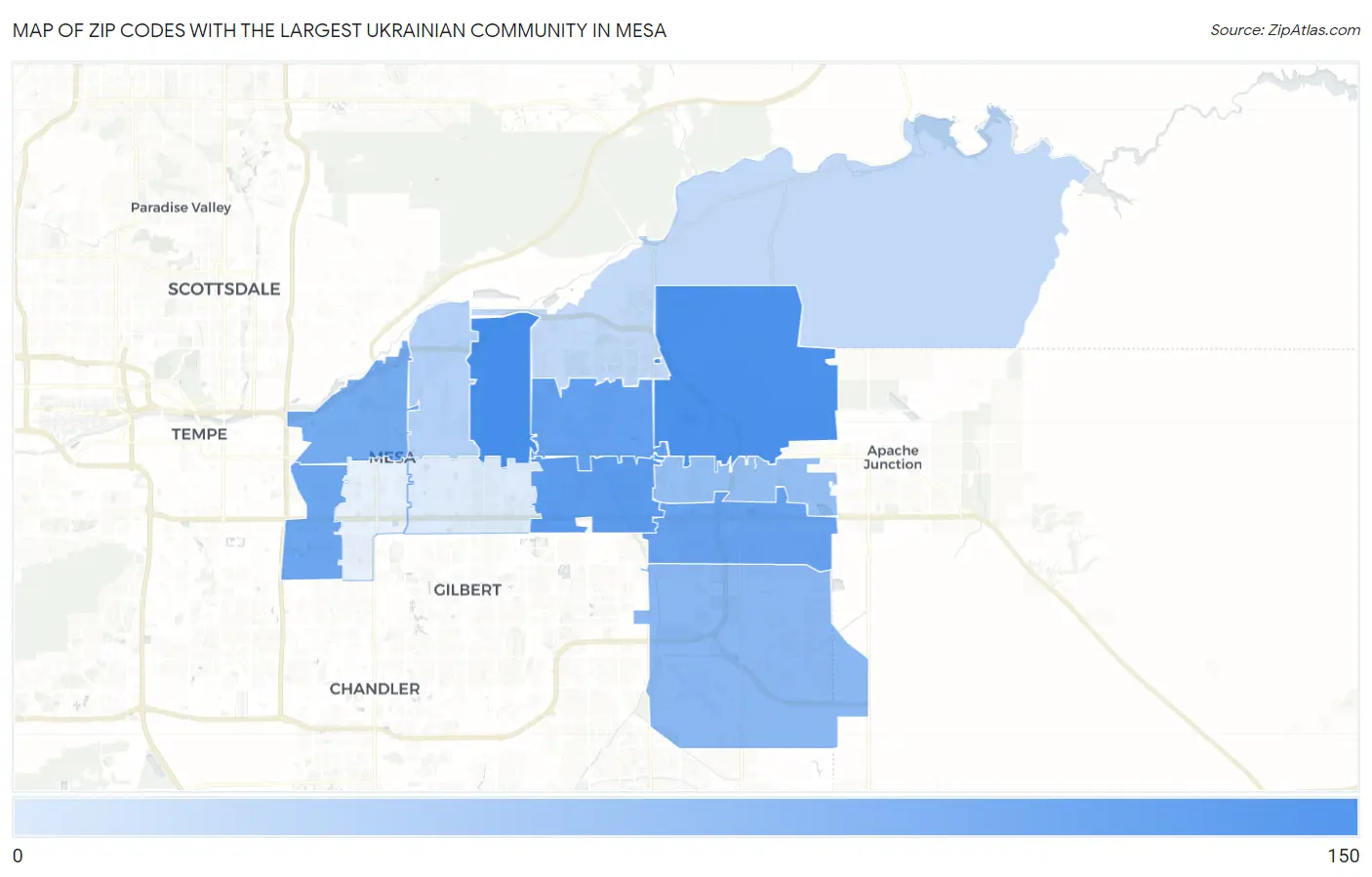 Zip Codes with the Largest Ukrainian Community in Mesa Map