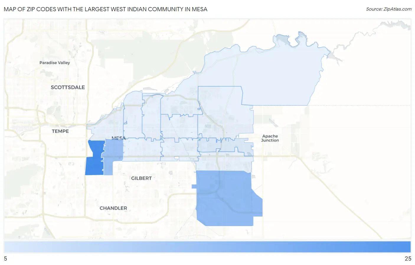 Zip Codes with the Largest West Indian Community in Mesa Map