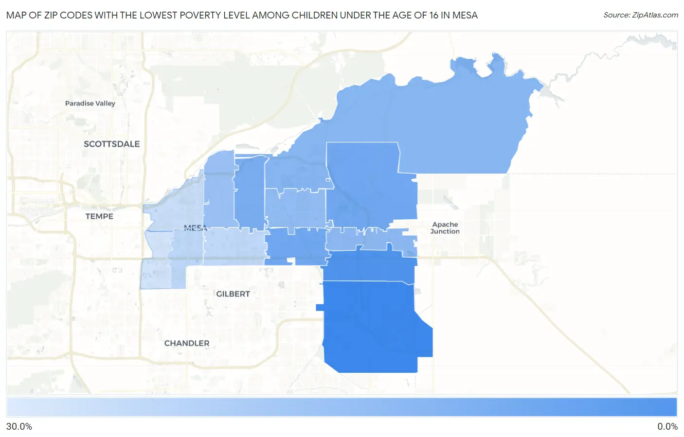 Zip Codes with the Lowest Poverty Level Among Children Under the Age of 16 in Mesa Map