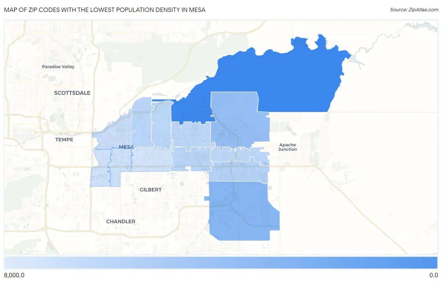 Zip Codes with the Lowest Population Density in Mesa Map