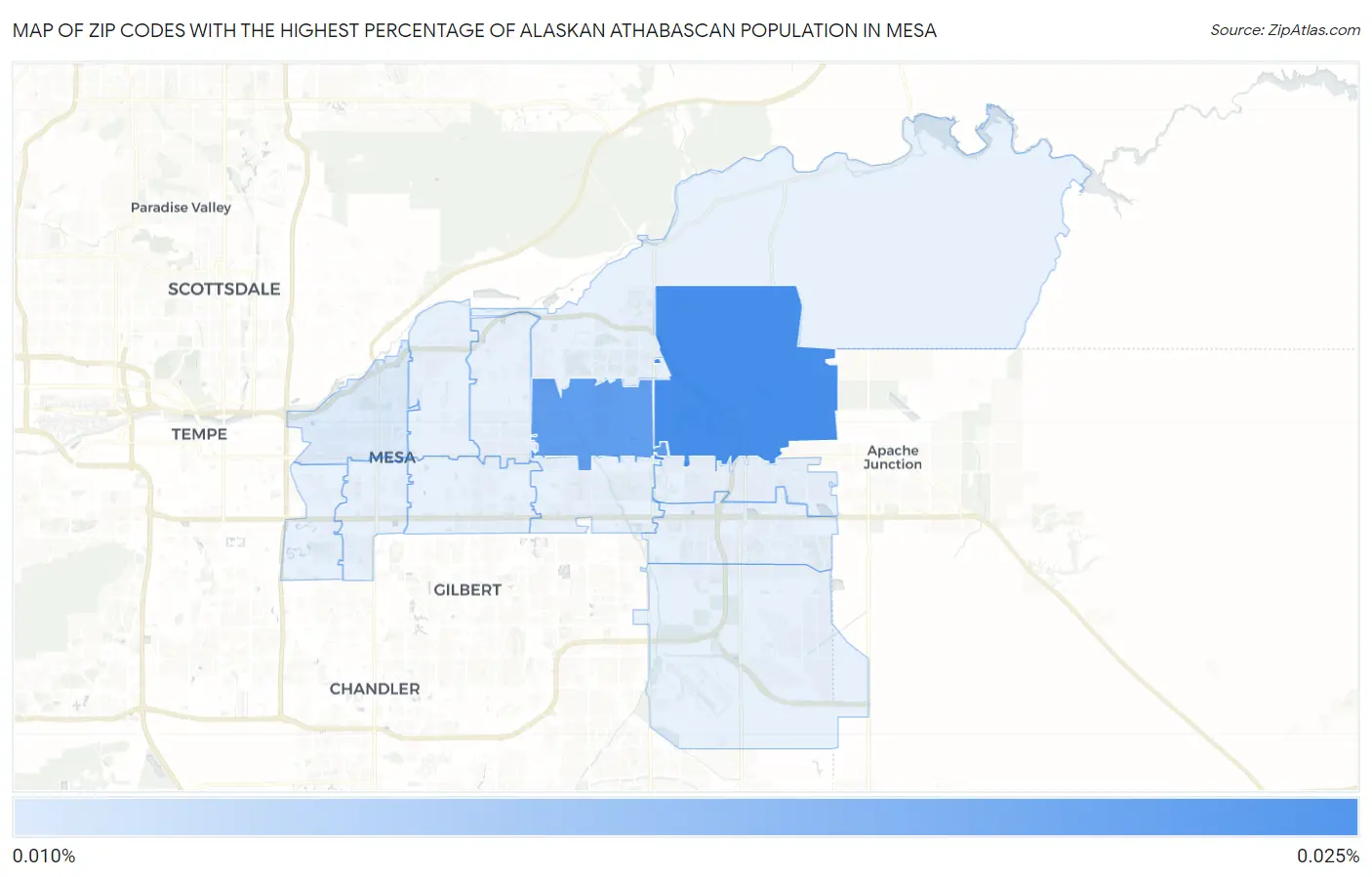 Zip Codes with the Highest Percentage of Alaskan Athabascan Population in Mesa Map