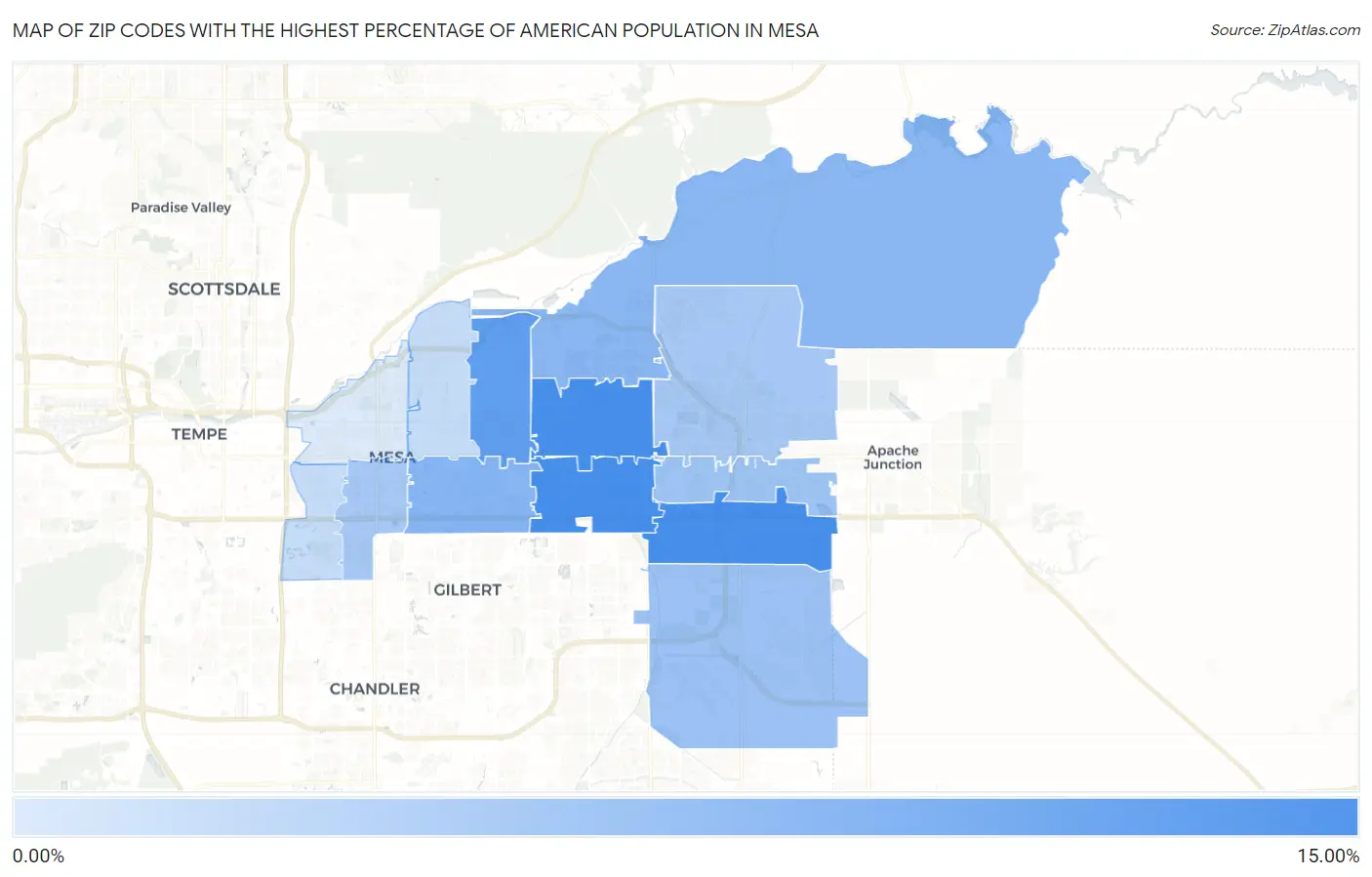 Zip Codes with the Highest Percentage of American Population in Mesa Map