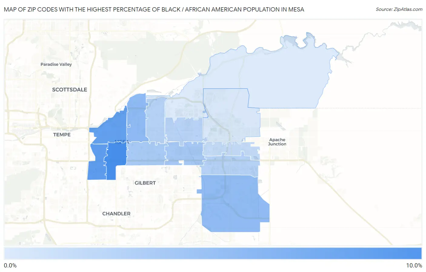 Zip Codes with the Highest Percentage of Black / African American Population in Mesa Map