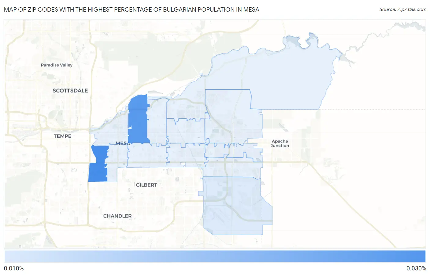 Zip Codes with the Highest Percentage of Bulgarian Population in Mesa Map