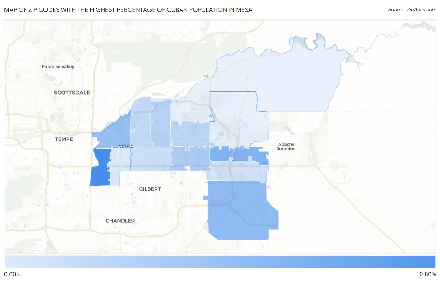 Zip Codes with the Highest Percentage of Cuban Population in Mesa Map