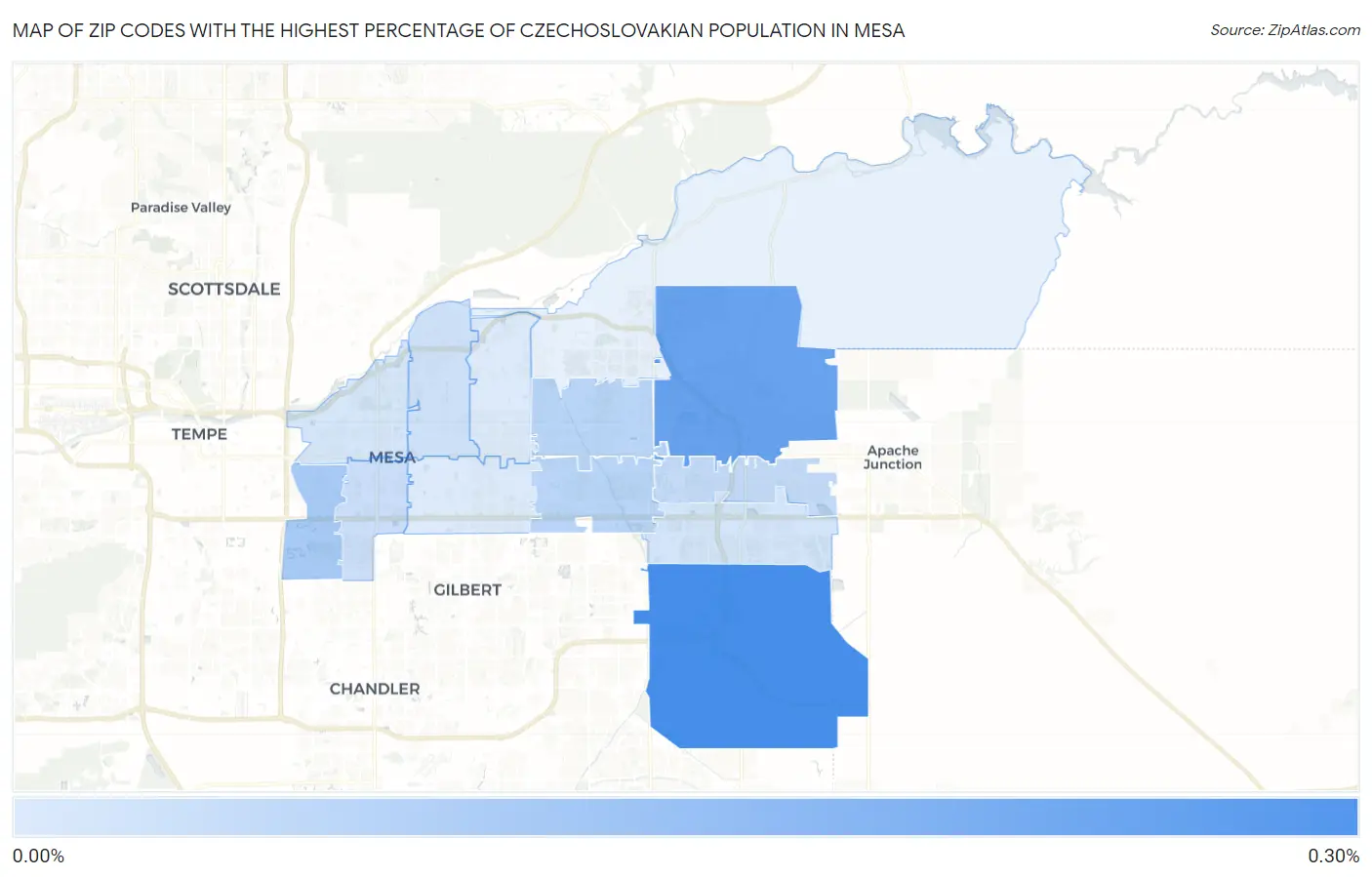 Zip Codes with the Highest Percentage of Czechoslovakian Population in Mesa Map