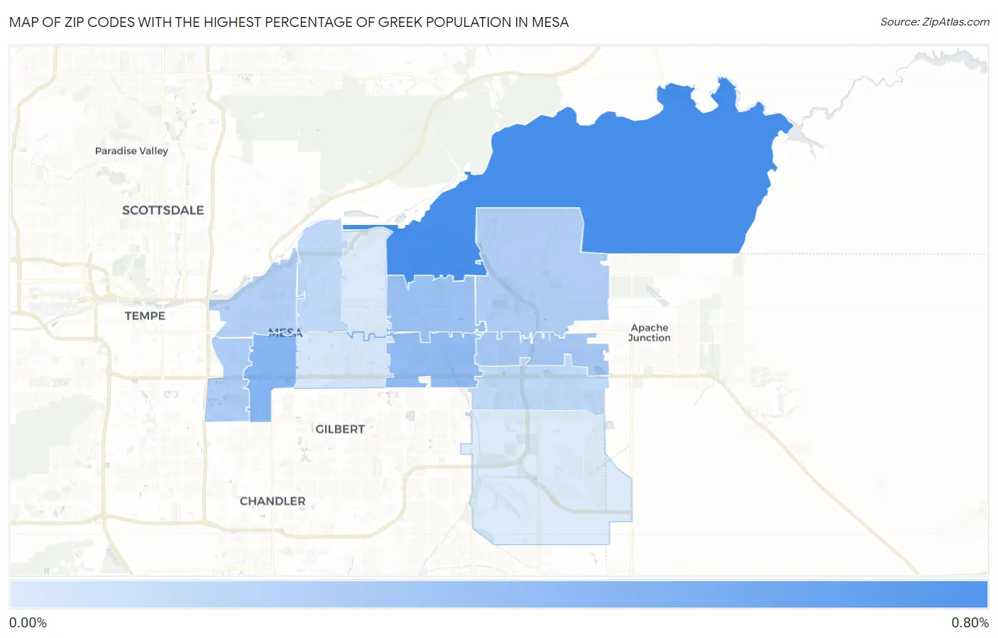 Zip Codes with the Highest Percentage of Greek Population in Mesa Map
