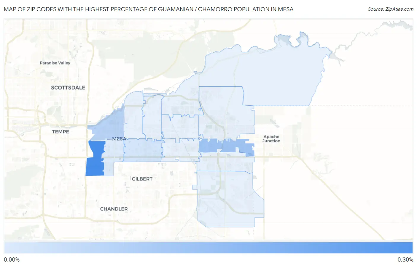 Zip Codes with the Highest Percentage of Guamanian / Chamorro Population in Mesa Map