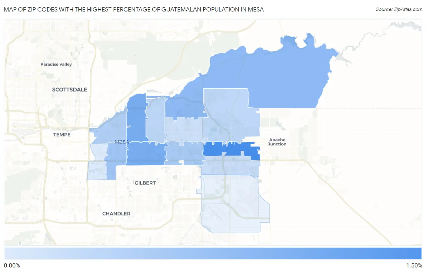 Zip Codes with the Highest Percentage of Guatemalan Population in Mesa Map