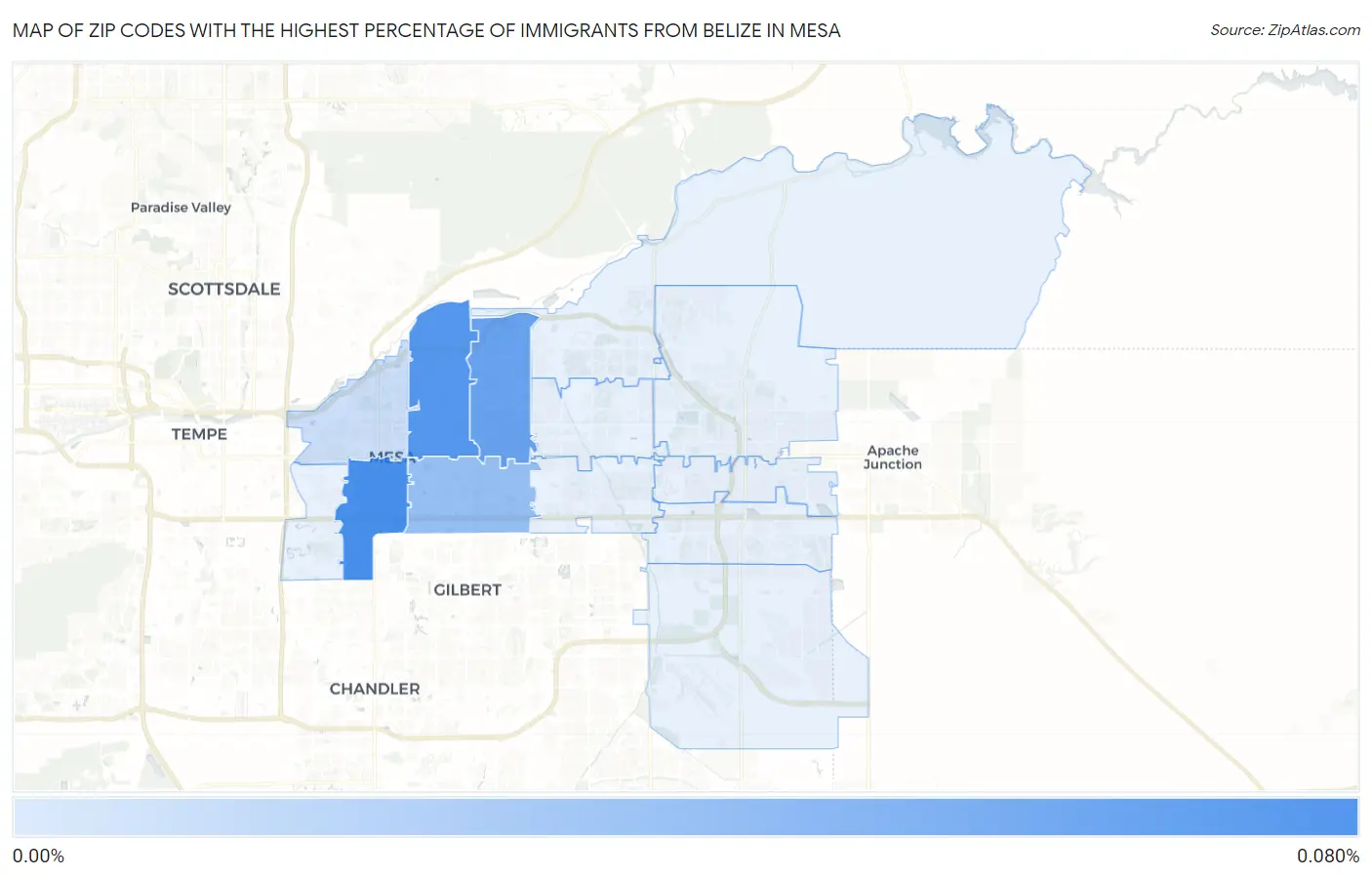Zip Codes with the Highest Percentage of Immigrants from Belize in Mesa Map