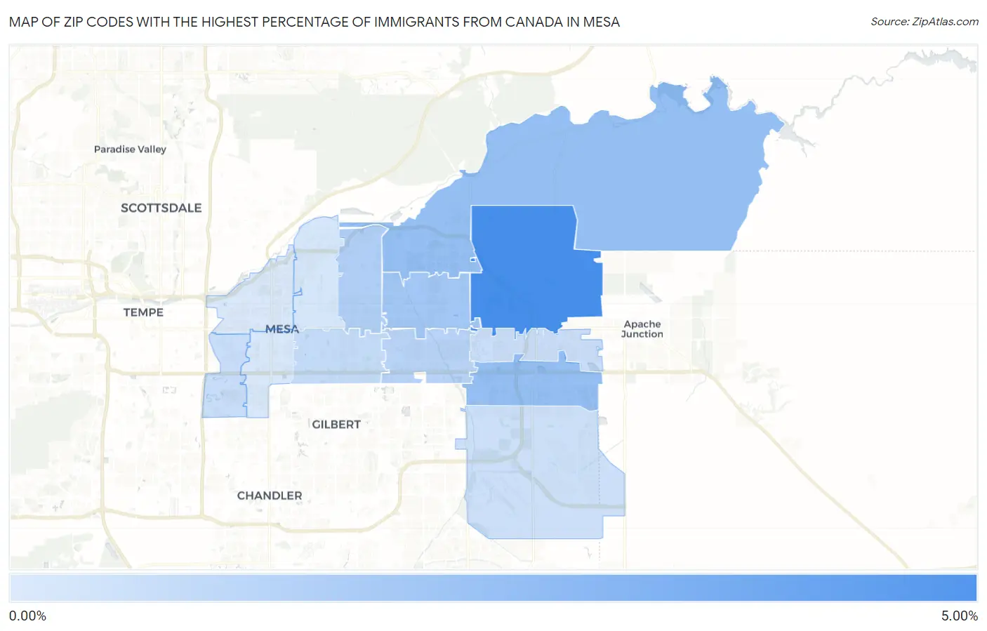 Zip Codes with the Highest Percentage of Immigrants from Canada in Mesa Map