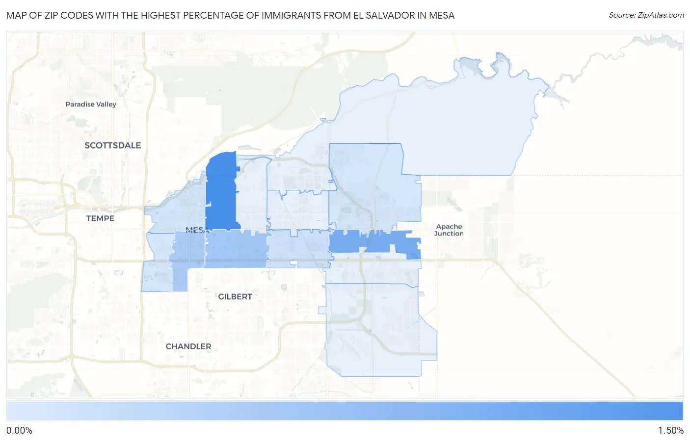 Zip Codes with the Highest Percentage of Immigrants from El Salvador in Mesa Map