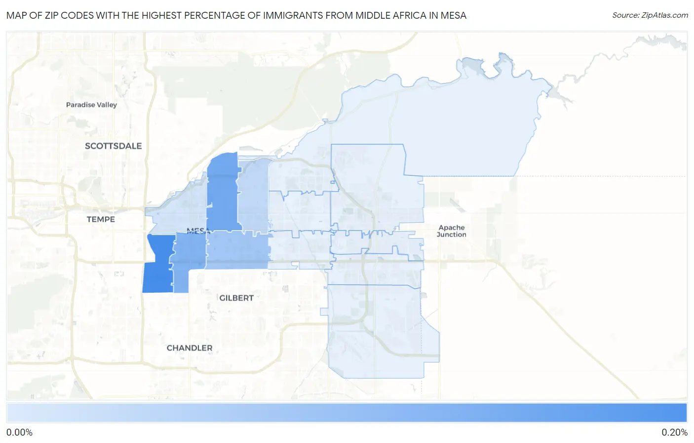 Zip Codes with the Highest Percentage of Immigrants from Middle Africa in Mesa Map