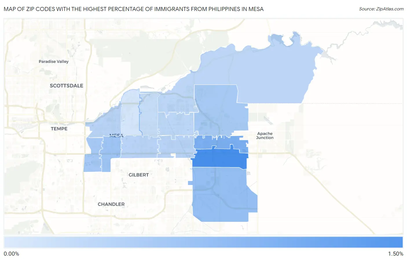 Zip Codes with the Highest Percentage of Immigrants from Philippines in Mesa Map