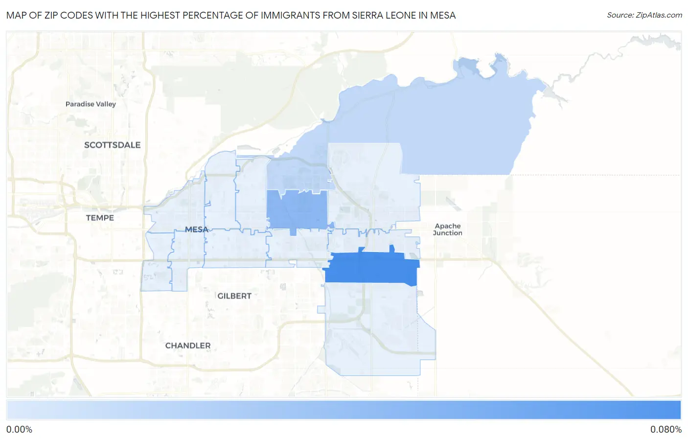 Zip Codes with the Highest Percentage of Immigrants from Sierra Leone in Mesa Map
