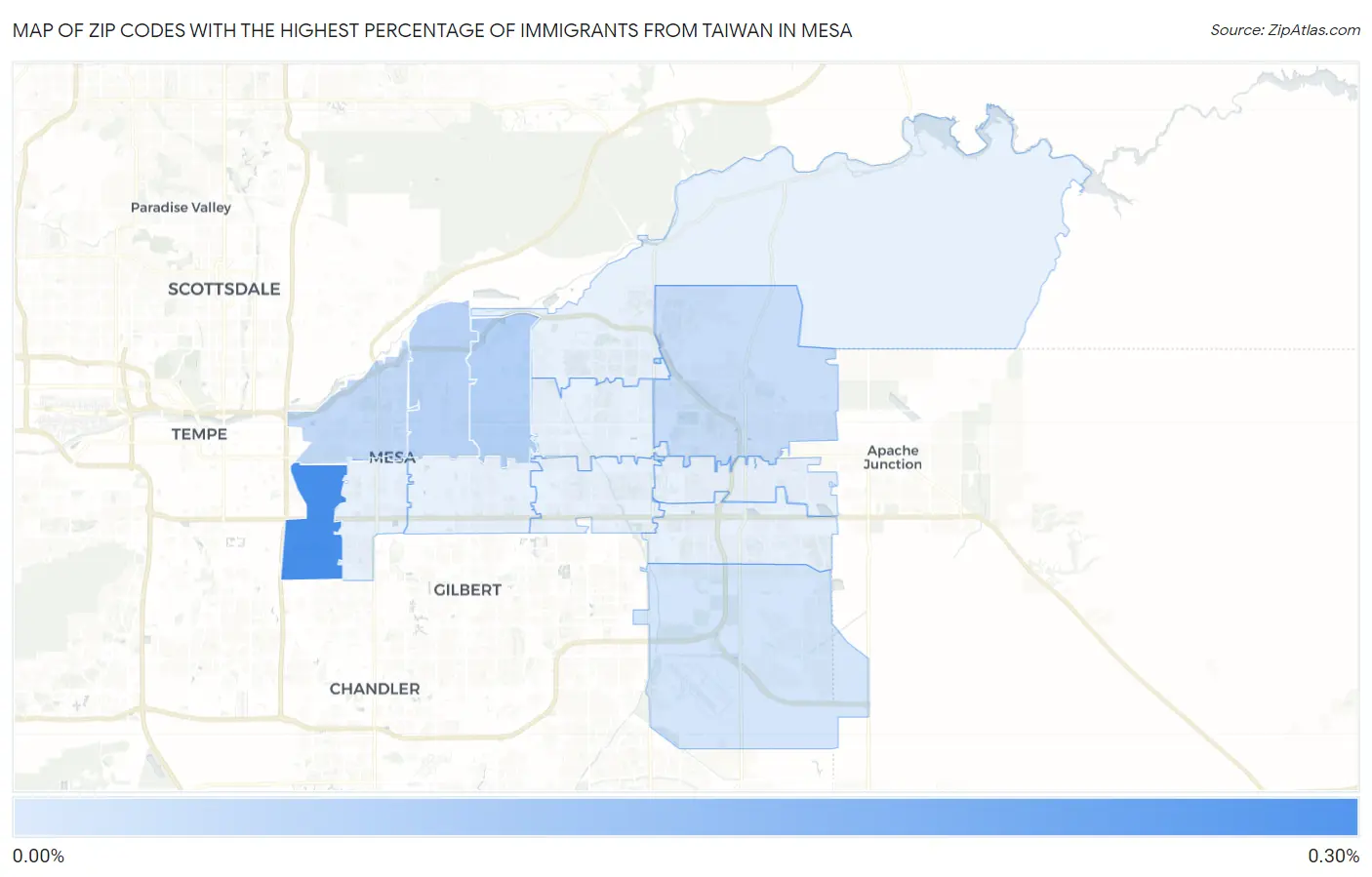 Zip Codes with the Highest Percentage of Immigrants from Taiwan in Mesa Map