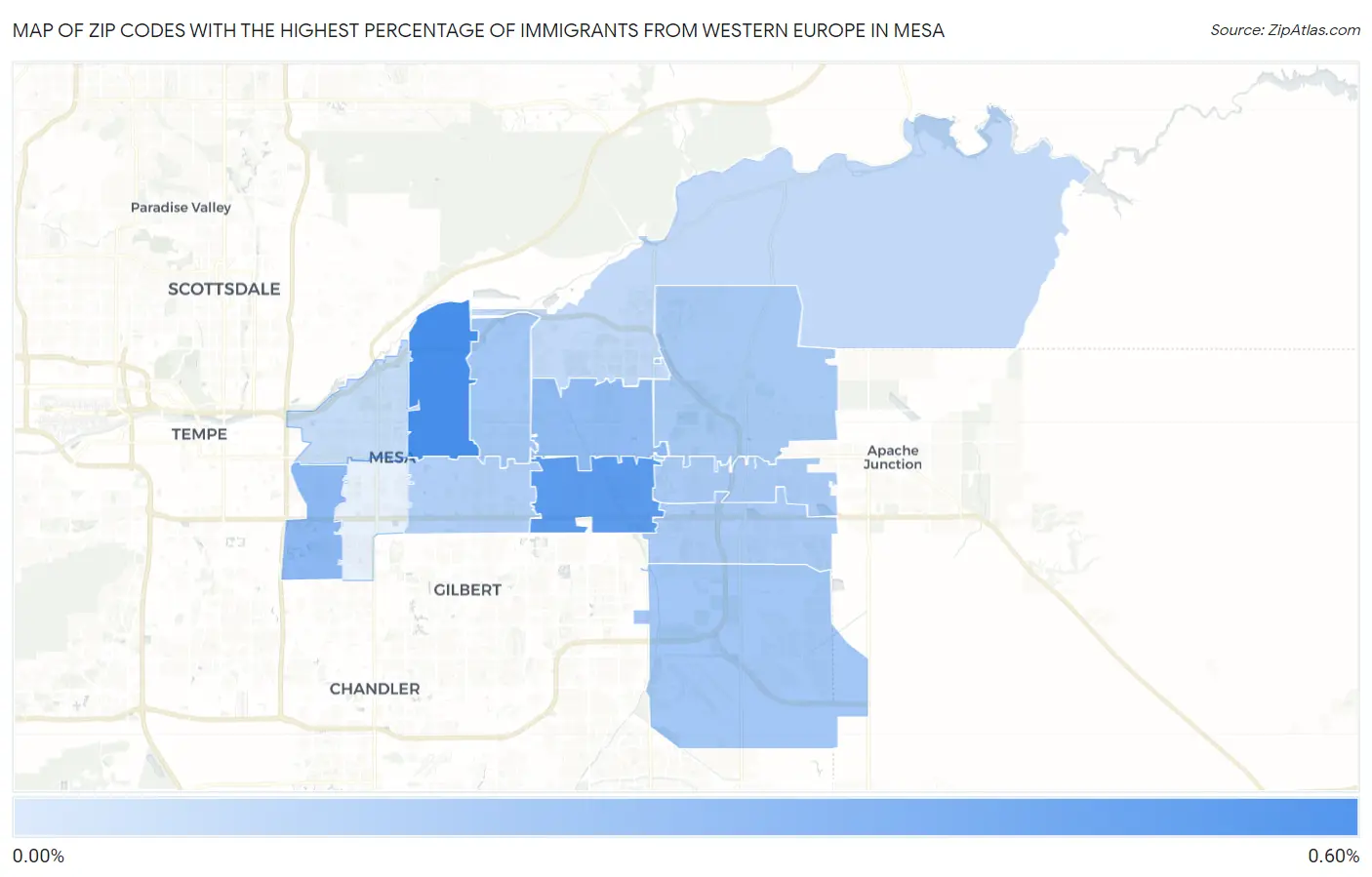 Zip Codes with the Highest Percentage of Immigrants from Western Europe in Mesa Map