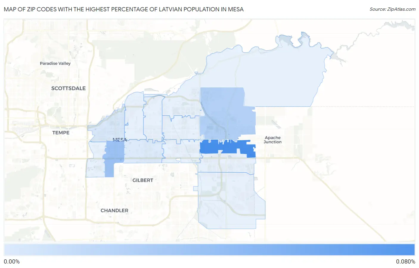 Zip Codes with the Highest Percentage of Latvian Population in Mesa Map