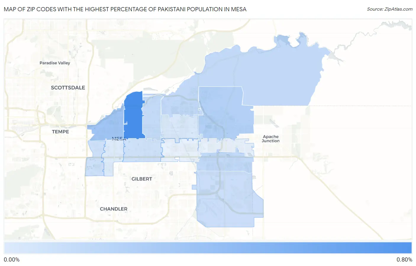 Zip Codes with the Highest Percentage of Pakistani Population in Mesa Map