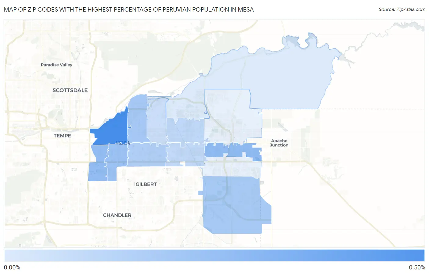 Zip Codes with the Highest Percentage of Peruvian Population in Mesa Map