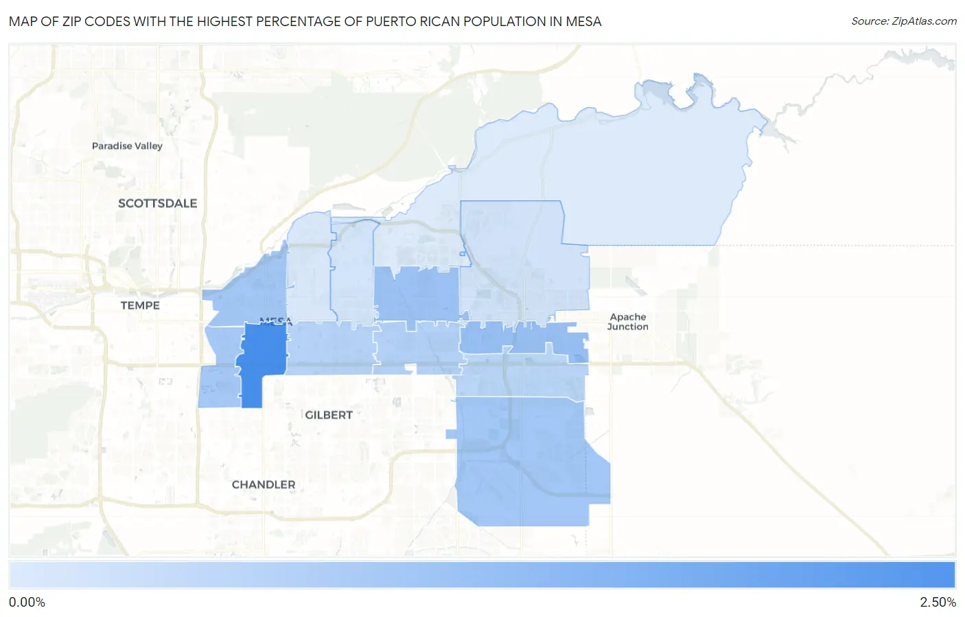 Zip Codes with the Highest Percentage of Puerto Rican Population in Mesa Map