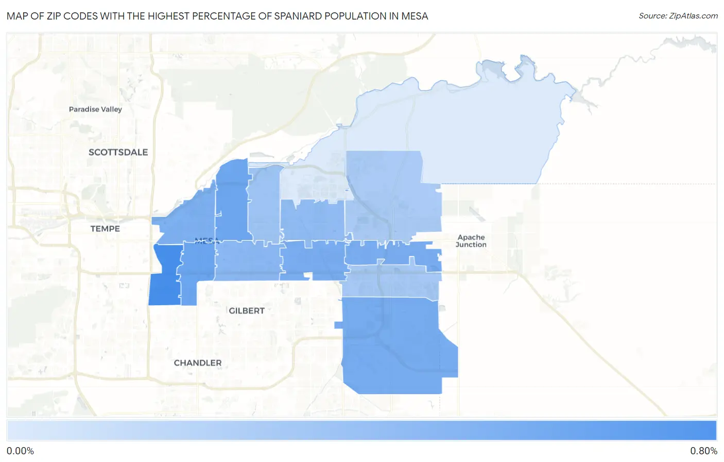 Zip Codes with the Highest Percentage of Spaniard Population in Mesa Map