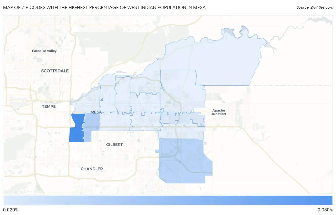 Zip Codes with the Highest Percentage of West Indian Population in Mesa Map