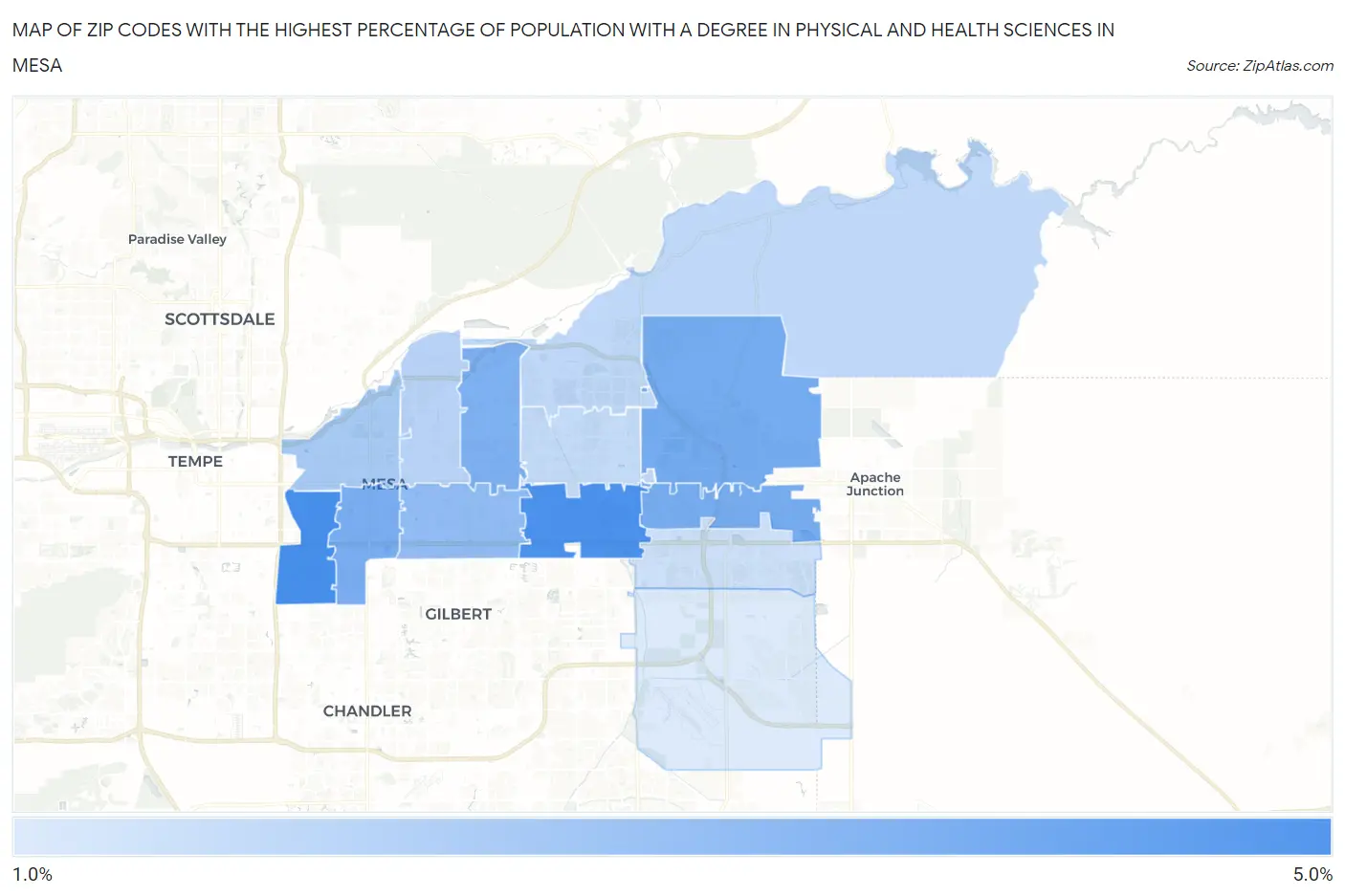 Zip Codes with the Highest Percentage of Population with a Degree in Physical and Health Sciences in Mesa Map