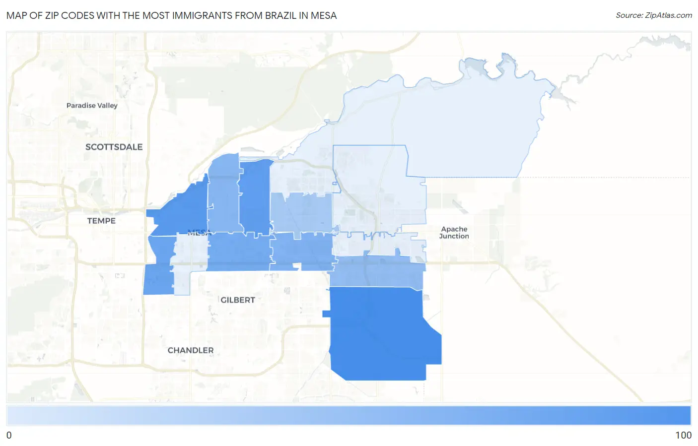 Zip Codes with the Most Immigrants from Brazil in Mesa Map