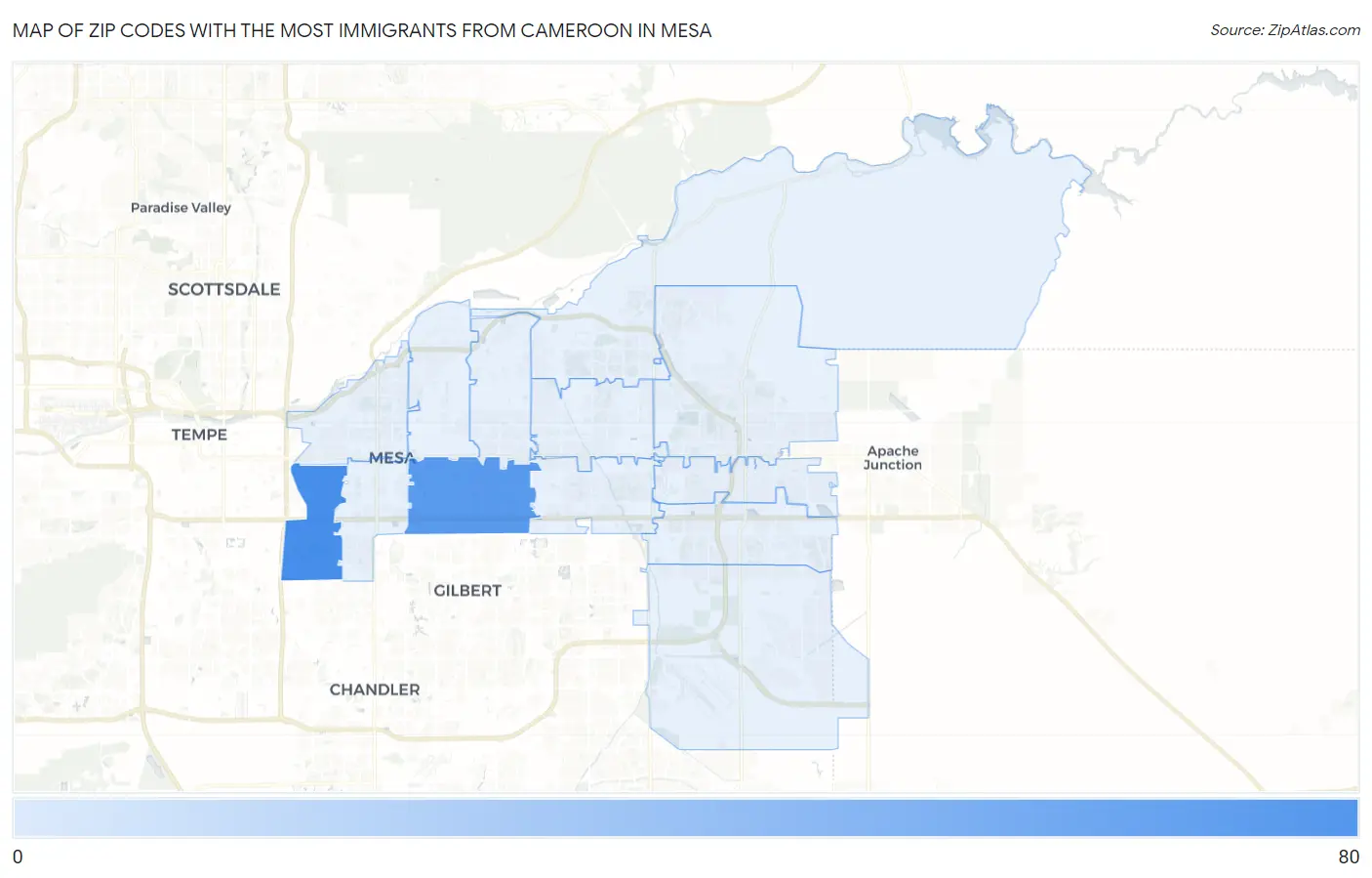 Zip Codes with the Most Immigrants from Cameroon in Mesa Map