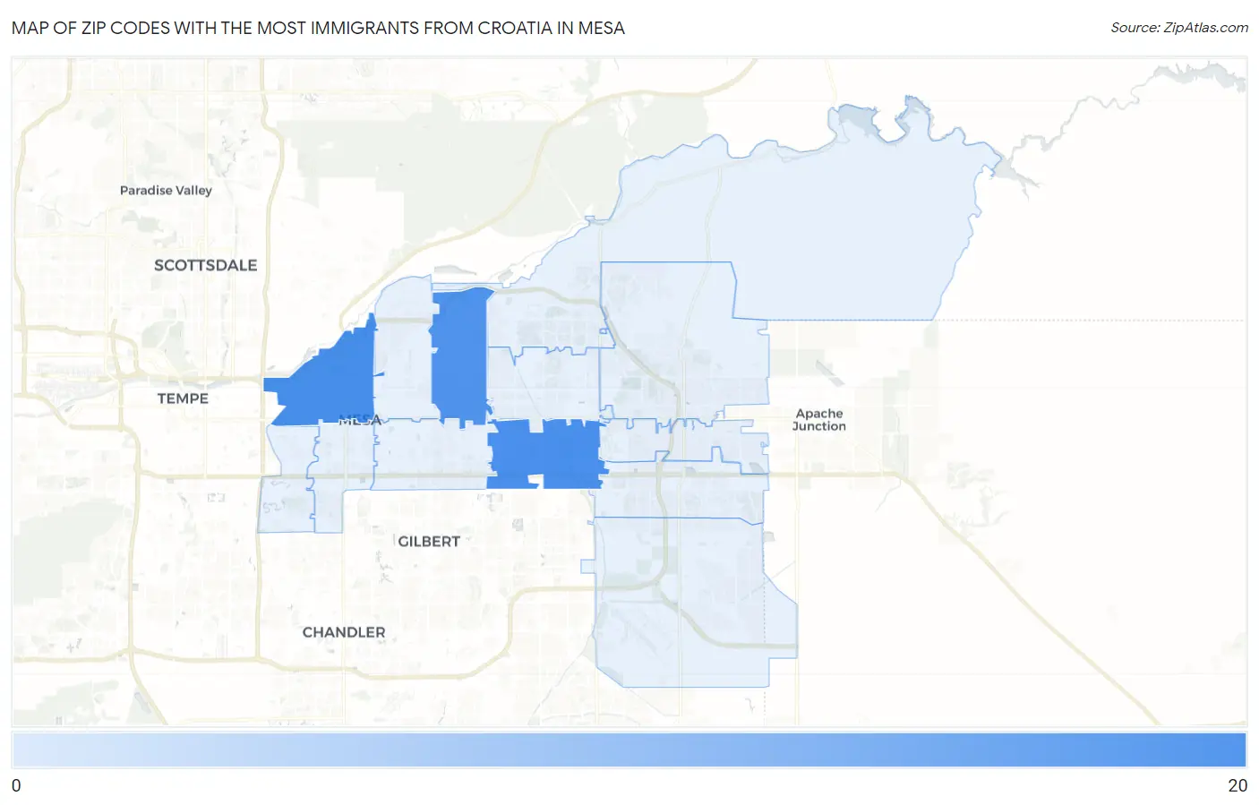 Zip Codes with the Most Immigrants from Croatia in Mesa Map