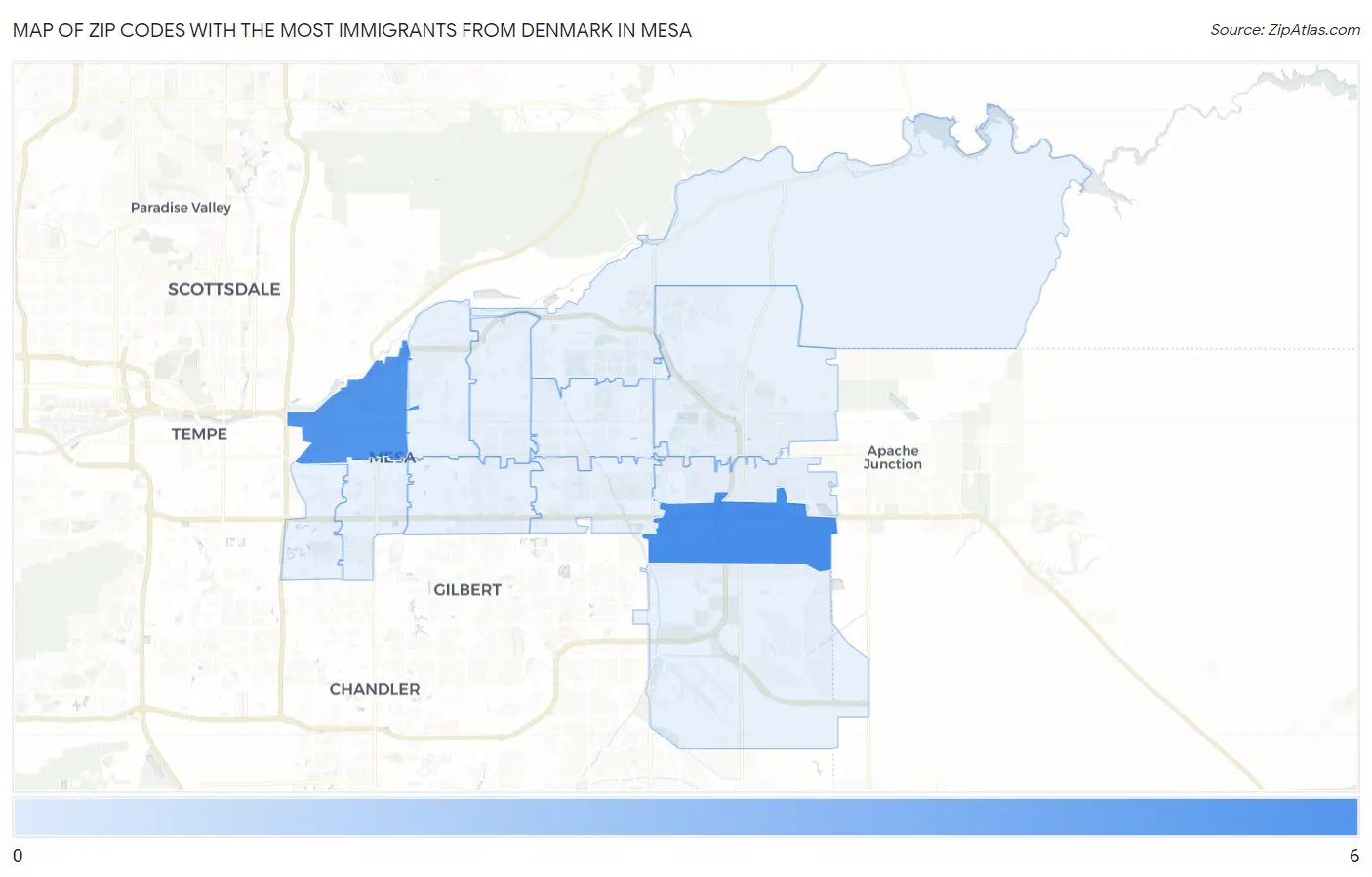 Zip Codes with the Most Immigrants from Denmark in Mesa Map