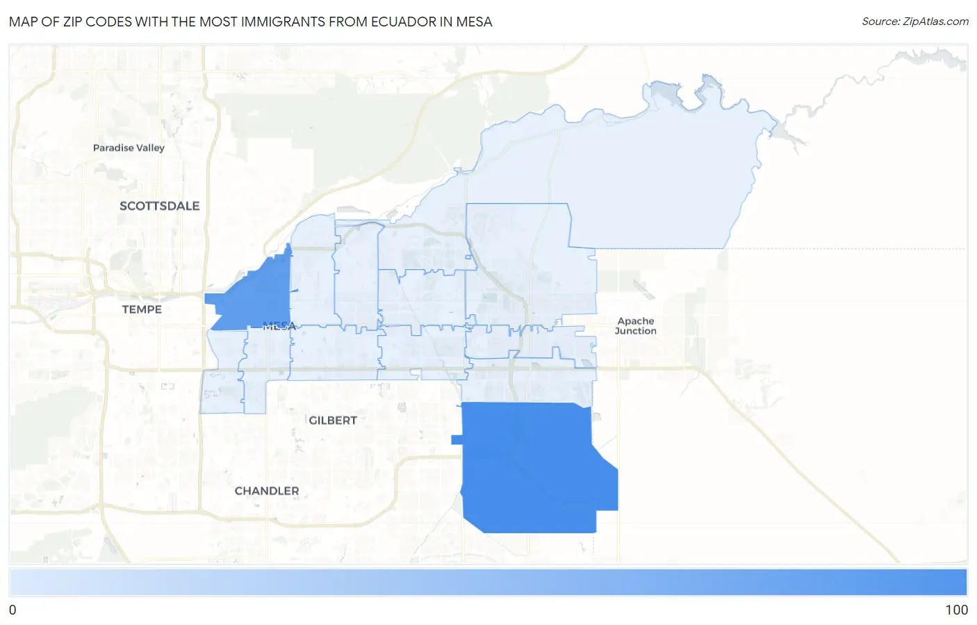 Zip Codes with the Most Immigrants from Ecuador in Mesa Map