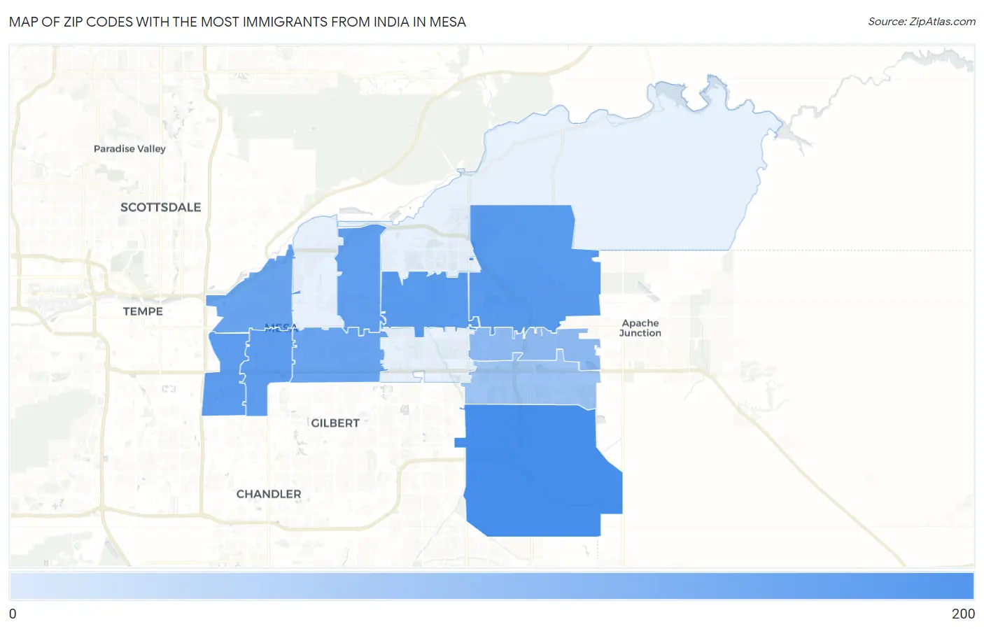 Zip Codes with the Most Immigrants from India in Mesa Map