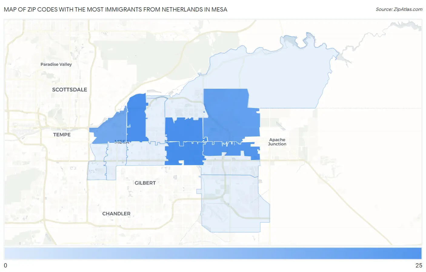 Zip Codes with the Most Immigrants from Netherlands in Mesa Map