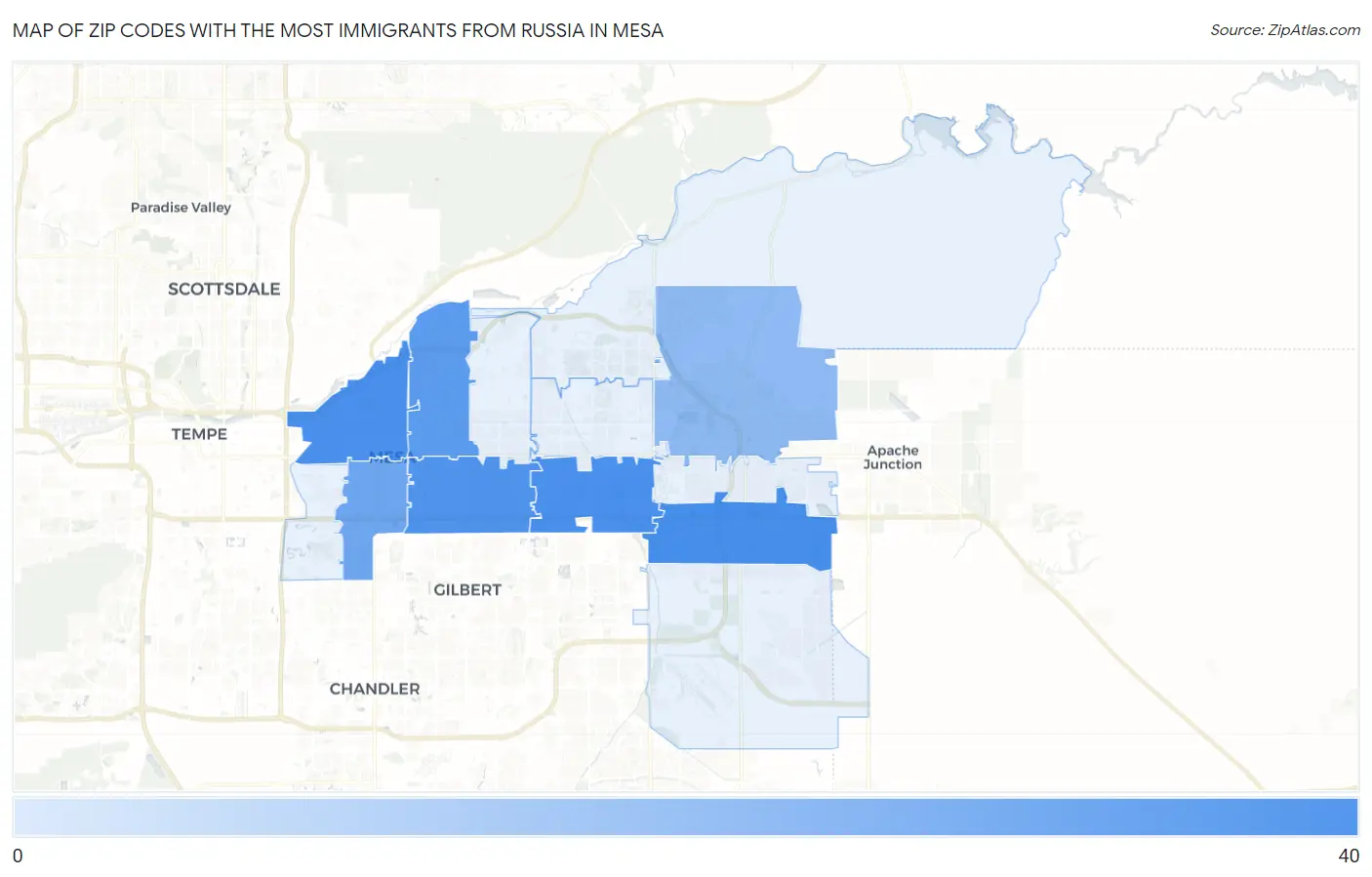 Zip Codes with the Most Immigrants from Russia in Mesa Map