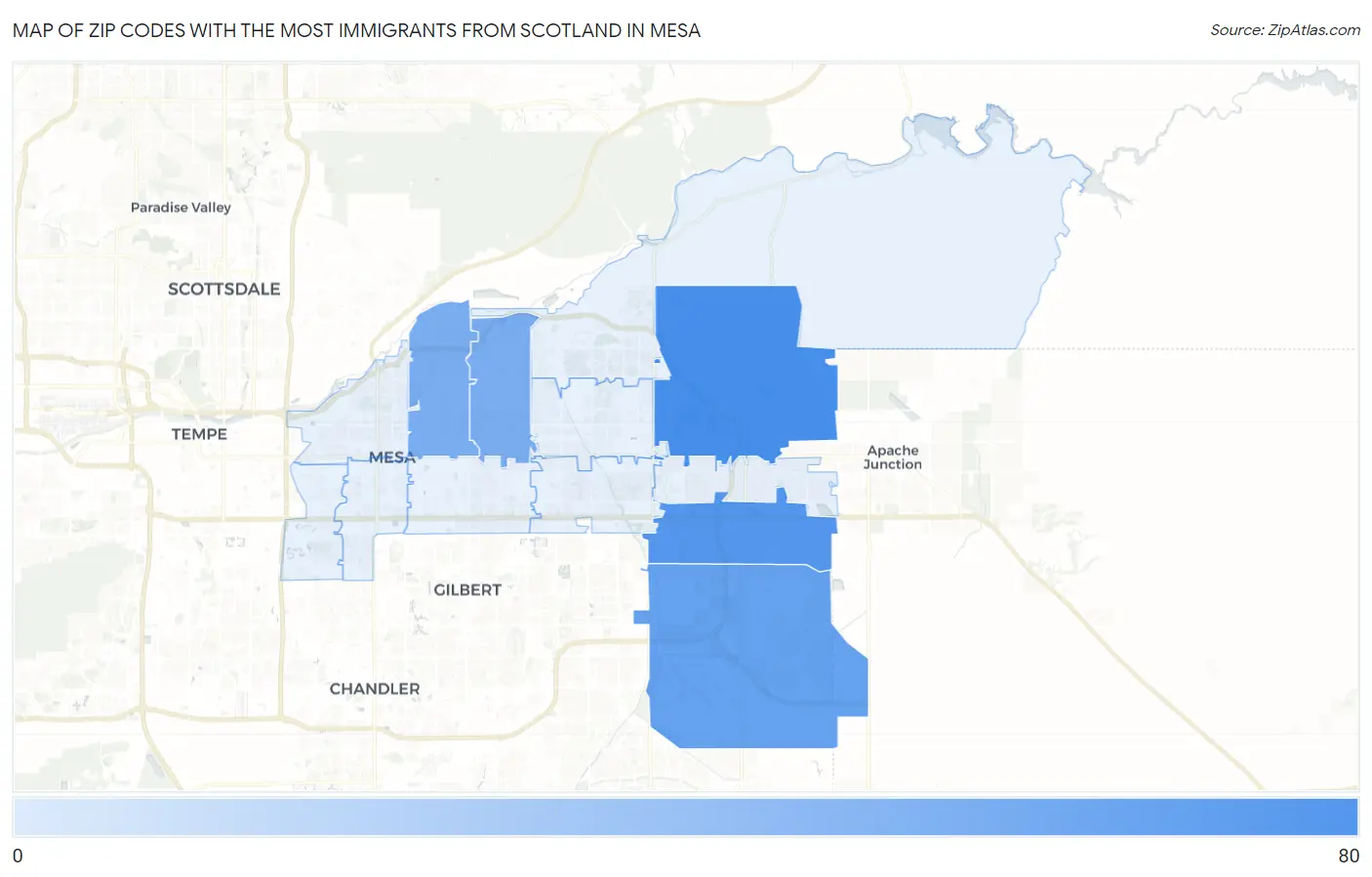 Zip Codes with the Most Immigrants from Scotland in Mesa Map