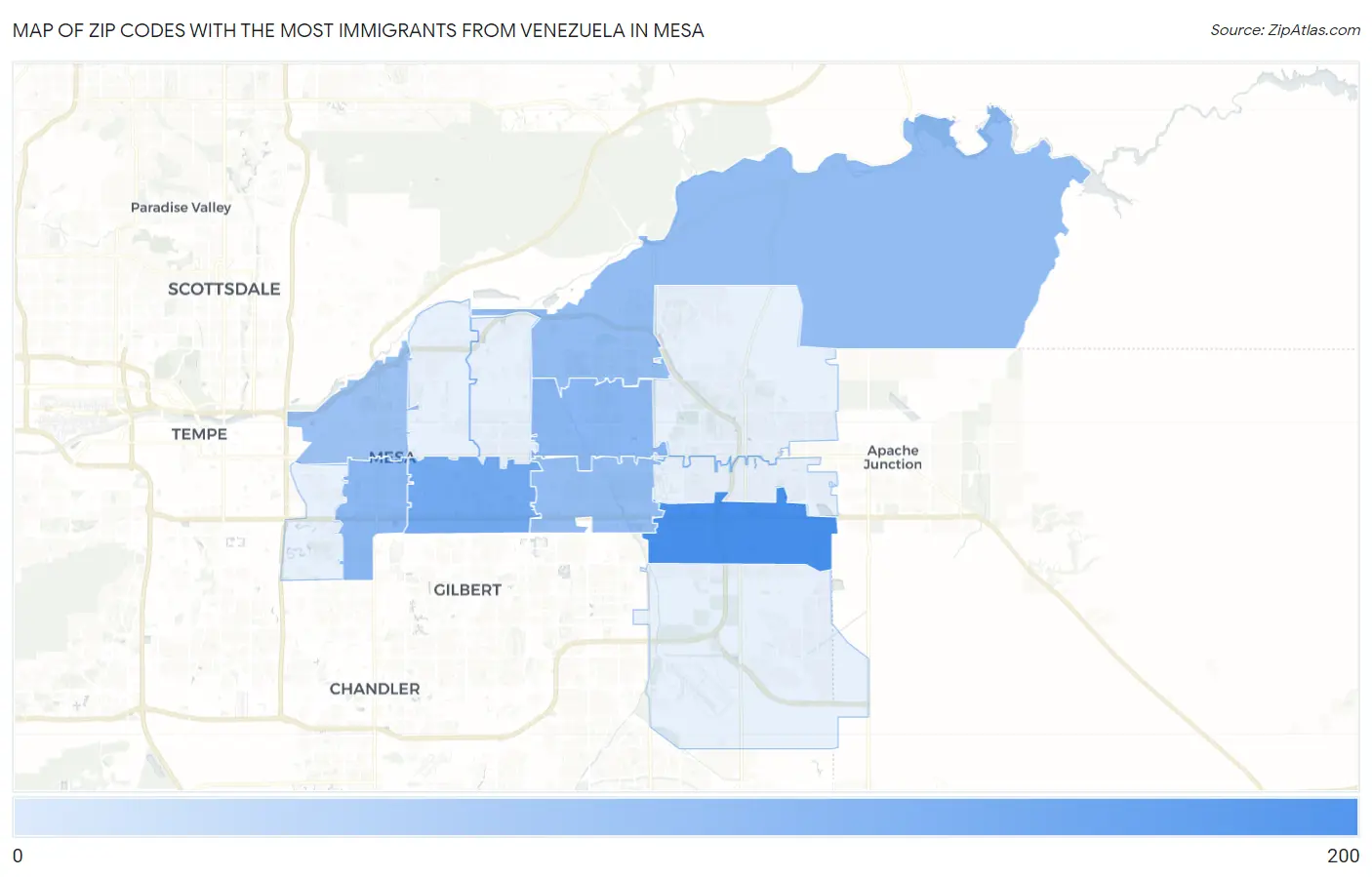 Zip Codes with the Most Immigrants from Venezuela in Mesa Map
